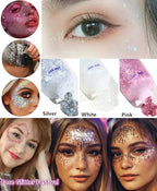 Go Ho White Pink and Silver Face Body Glitter Gel Set,Mermaid Face Paint,Holographic Long Lasting Chunky Sequins Glitter Makeup for Singer Concerts,Halloween Festival Rave Accessories