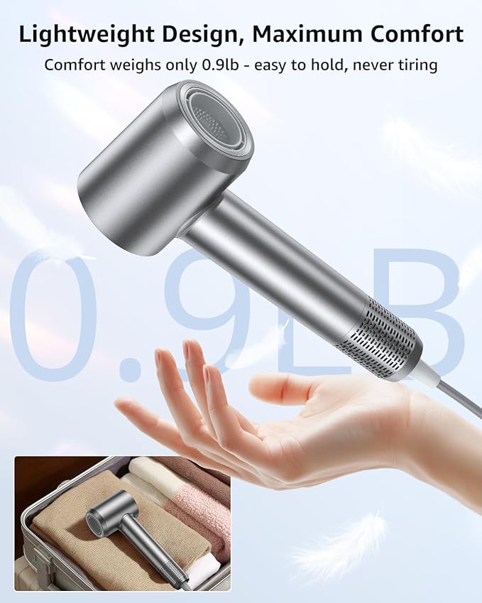 Hair Dryer, 160000 RPM High-Speed Ionic Blow Dryer Portable Professional Lightweight Hair Dryers with 200 Million Negative Ions, Fast-Drying, Quiet Hair Dryer with Nozzle for Travel, Home, Salon（HF03）