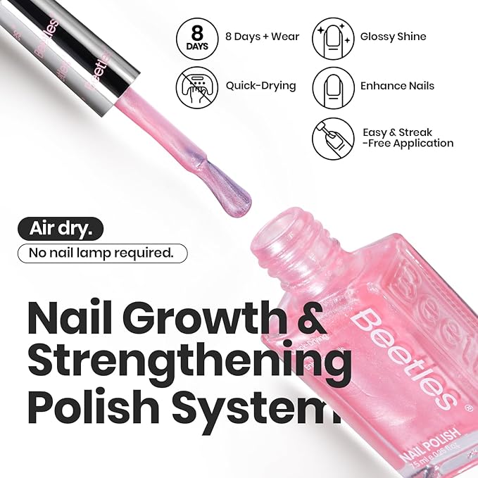 Beetles Nail Polish Set, 6 Colors Pearl Nail Polish Kit Pastel Pearl Shimmer Pink Orange Blue Green Dreamy Swirl Quick Dry Fingernail Polish Gifts for Women Salon DIY Manicure Kit