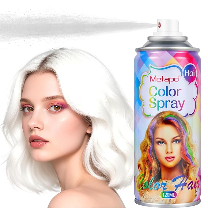 White Hair Spray Color, Silver White Temporary Hair Color Spray for Kids Women, Temporary Hair Dye, Washable Hair Color Wax With Non Damaging for Halloween Makeup, Costume, Christmas Party(4.06 oz)