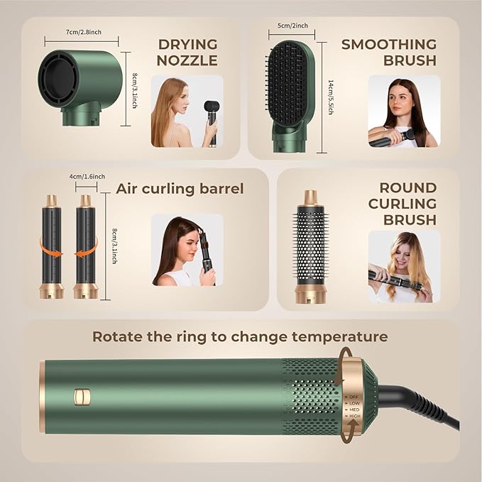 5 in 1 Blow Dryer Brush, Upgrade Hair Dryer Brush Set Negative Ion Air Styler Curling Wrap Air Curler, Hot Air Brush Curling Iron Hair Styling Tools As A Gift for Straight/Curl/Dry/Smooth