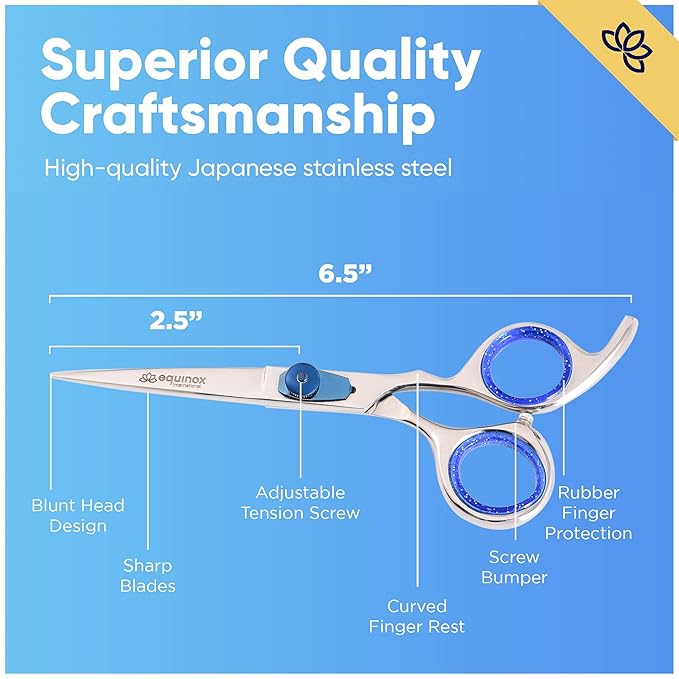 Equinox Razor Edge Series Professional Hair Scissors - 6.5” Premium Japanese Stainless Steel Hair Cutting Scissors, Hair Shears, Hair Razors for Hair Cutting, Barber Accessories & Hair Salon Supplies