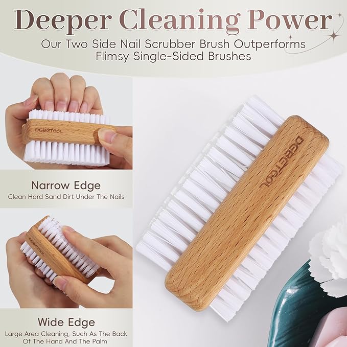 2-Pack Fingernail Brush - Wooden Nail Brush for Cleaning Fingernails, Two Side Bristle Hand Nail Scrubber for Cleaning Tough Grime, Gardening & Manicure
