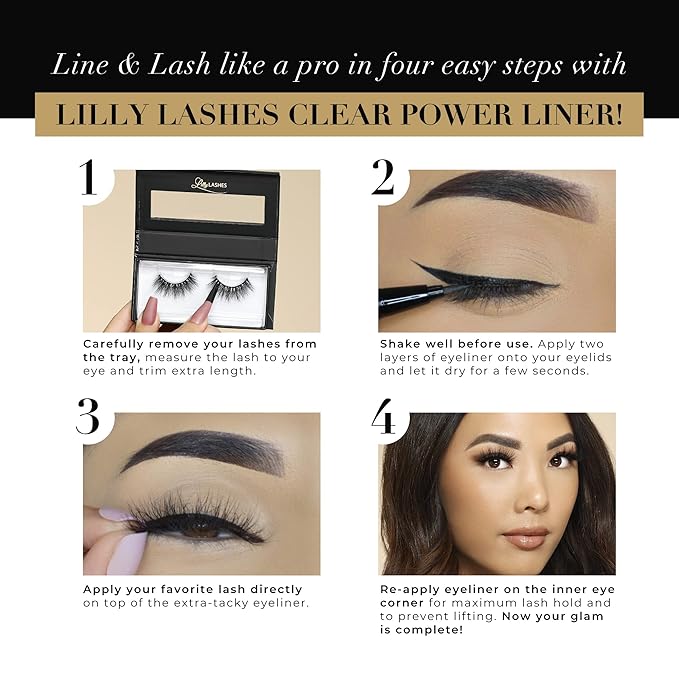 Lilly Lashes Power Liner Eyelash Glue for False Lashes | Clear Lash Glue | Quick Dry, Waterproof, Lash Adhesive | Vegan & Cruelty Free