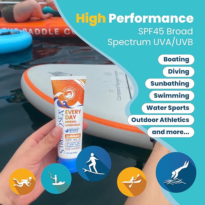 SPF 45 Every Day Shimmer Mineral Sunscreen | 2.5 Fl Oz Biodegradable, Paraben Free & Reef Safe Sunscreen | Non-Greasy, Lightweight & Shimmer Mineral Protection Against UVA & UVB for Face & Body