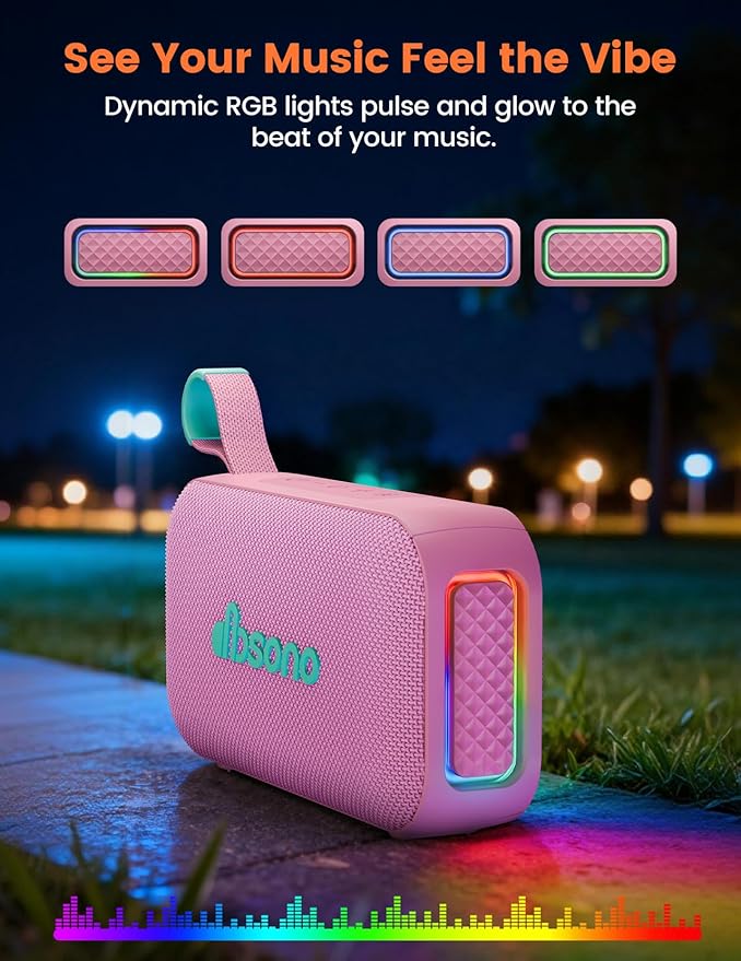 Bluetooth Speaker White Elephant Gifts: Christmas Stocking Stuffers for Men Adults Teens, 30H Playtime, Portable Wireless Speakers, Powerful Bass, Lightshow, Birthday Beach Vacation Essentials, Pink