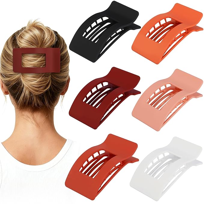 French Flat Hair Clips for Women 6pcs Hair Claw Clips for Thick or Thin Hair Matte Claw Clips for Girls Barrettes Non-Slip Strong Hold Hair Accessories for Women (Orange)