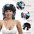 AWAYTR Long Satin Bonnet for Braids - Elastic Silk Hair Bonnets for Sleeping Night Cap Stretchy Tie Band for Women（Flower D）