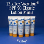 Vacation Mini Classic Lotion SPF 50, Water-Resistant, Mini Sunscreen Bulk Party Favor, Beach Must Haves, Traveling Essentials, Suntan Lotion Travel Size, 1 Fl. Oz. (Value Pack of 12)