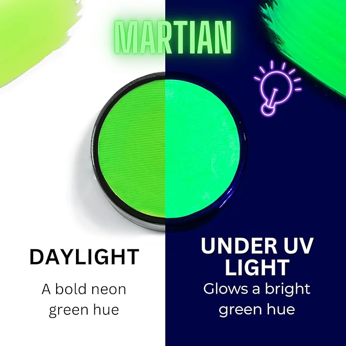 Mehron Paradise FX UV Neon Glow – Neon UV Martian 1.4 oz | Water Activated Black Light UV Paint for Raves, Costumes, SFX, Halloween, Stage, Theater & Cosplay