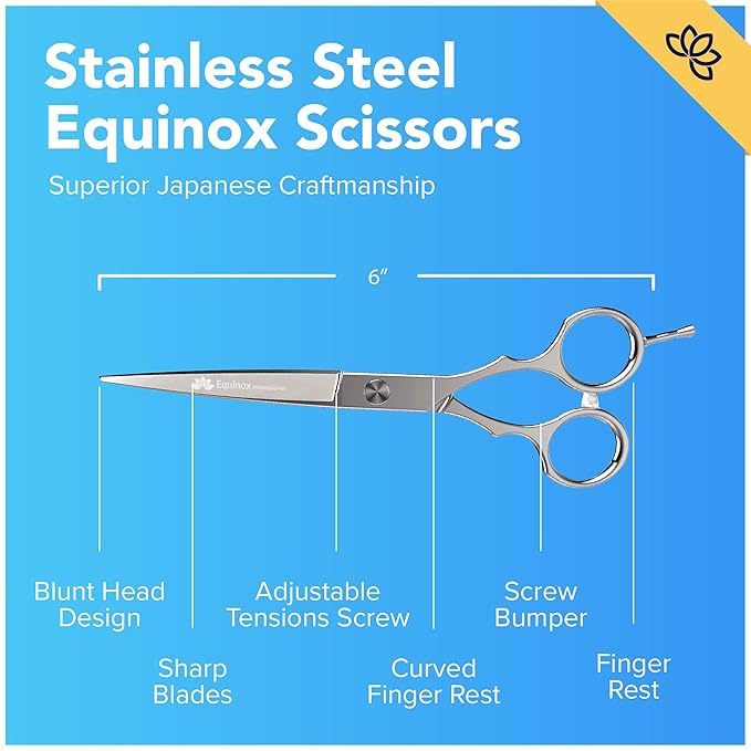 Equinox Barber & Salon Styling Series, Barber Hair Cutting Scissors/Shears, 6.0" Overall Length