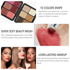 12 Colors Cream [Blush Contour Concealer] Makeup Palette for Cheeks - All in One Makeup Palette Kit with Brush, Natural Matte Long Wearing, Waterproof Blendable Face Make Up Pallete (#02)