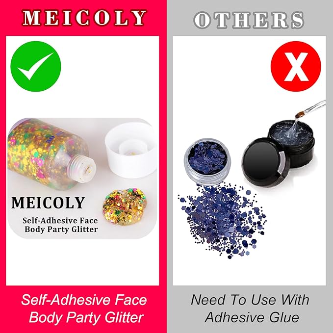 MEICOLY Mardi Gras Face Glitter,Mardi Gras Outfit for Women Kids,Mardi Gras Accessories for Carnival,Gold Green Purple Mixed Chunky Glitter,Rave Festival St Patricks Day Glitter for Face/Body/Hair