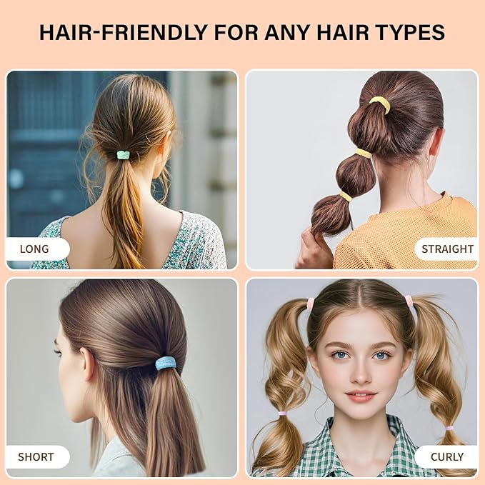 Youxuan Small Elastic Hair Ties, Soft, Stretchy, and Non-Damage Hair Bands, Multi-Color 100 Pcs Strong, Durable Mini Rubber Bands for Toddlers, Girls and Women