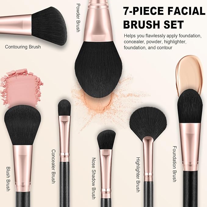 Silkpuff Makeup Brushes Set 15 Pcs Professional, Travel Makeup Brushes With Brush Case, Pearlescent Wood Handle, Premium Cruelty-Free Synthetic Fiber Hair, Foundation Concealer Eye Shadow Blush（Black）