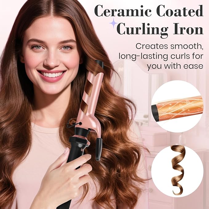 Ufree 3 in 1 Curling Iron, Curling Wand Set with Thermal Brush Flat Iron Hair Straightener, Dual Voltage Wand Curler, Instant Heat Up Hair Curler, Include Protective Glove 2 Clips, Gifts for Women