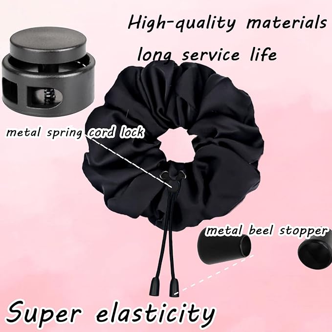 2 pcs Adjustable Afro Puff Hair Tie, Extra Large Satin Scrunchies, No Damage Durable Afro Puff Accessories, Oversize Hair Bands, Sleeping Giant Satin Scrunchies for Thick Curly Hair
