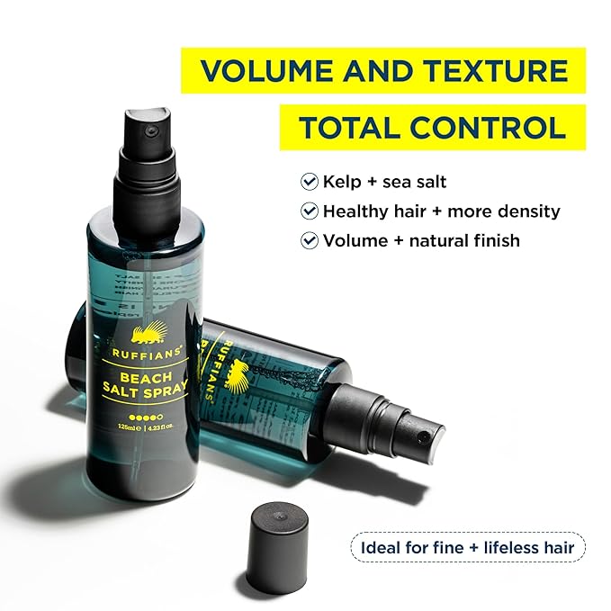 Ruffians Beach Salt Spray, Sea Salt Spray for Hair Men and Women, Texturising Volume Mist for Hydrated, Texture for Fine Hair, Natural Finish, 125ml