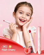 RUNBEN Kids Tinted Lip Balm, Fresh Cherry Lips Gloss, 24H Moisturizing, Safe & Non-toxic Lipstick for Kids & Teen, Christmas Makeup Gift for Girls, 2g