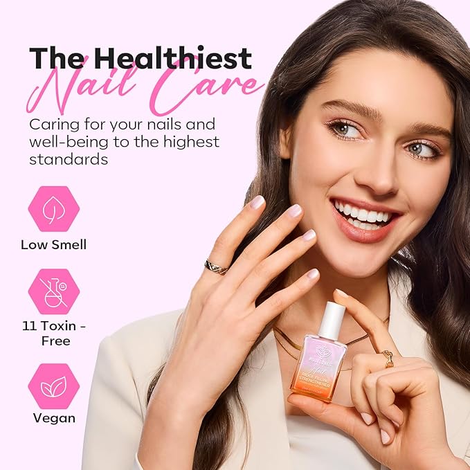 modelones Nail Strengthener and Growth Pearl Pink Nail Polish Nail Repair for Damaged Nails Hardener Extra Strong and Growth Nail Care Gifts for Women 15ml