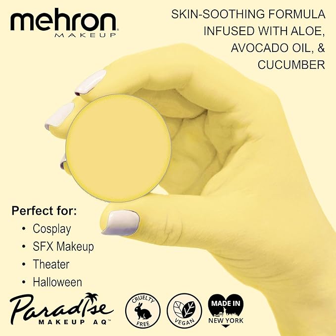 Mehron Makeup Paradise Makeup AQ Refill Size | Stage & Screen Performance, Face & Body Painting, Beauty, Cosplay, and Halloween | Water Activated Face Paint, Body Paint .25 oz (7 ml) - Pastel Yellow