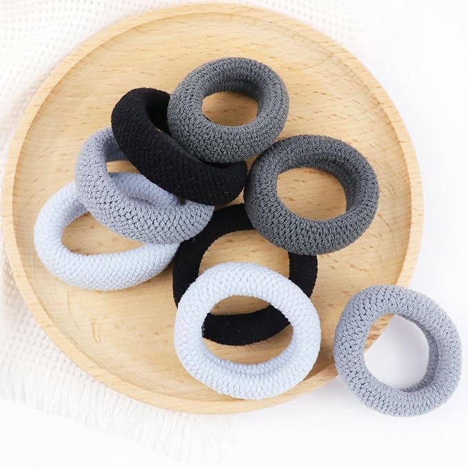 VI-FA Soft Pony Holders, Elastics Hair Bands for Thick or Curly Hair, Big Rubber Hair Bands for Women and Girls, Fancy Hair Ties,Hair Scrunchies 8pcs (Gray)