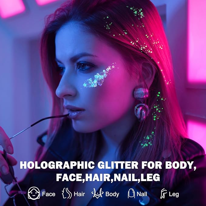 12 Colors Glow in The Dark Makeup UV Black Light Glitter Gel for Body Face Hair Eyeshadow for Raves Festivals Carnival Party