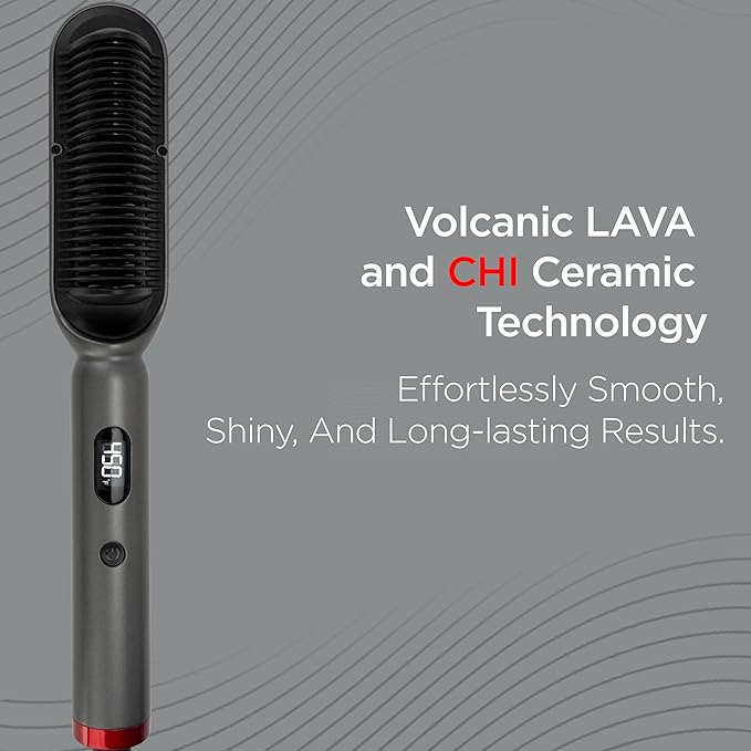 CHI Lava TriLume Heated Brush, Triangle-Shaped Comb for Natural Waves & Volume, Easy & Gentle Root Access, Reduces Frizz & Increases Shine