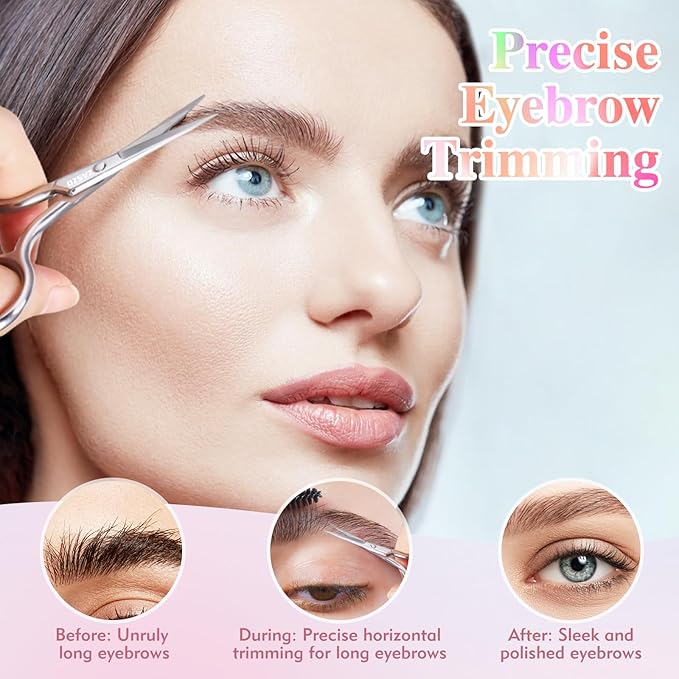 3.8 Inch Silver Eyebrow Scissors, Stainless Steel small scissors for Personal Care, Professional Grooming Scissors for Eyebrows, Mustache & Beard Hair Trimming