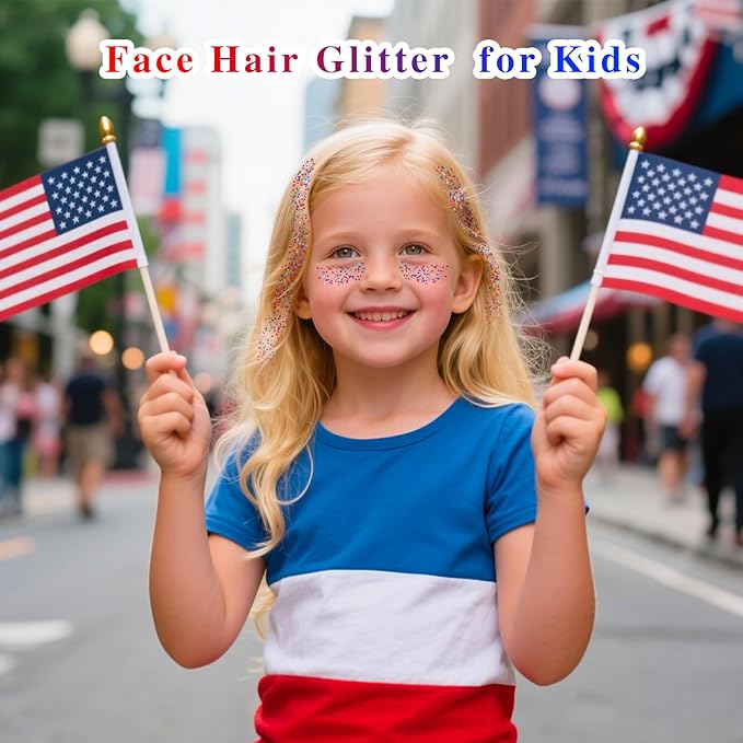 MEICOLY Red White and Blue Face Body Glitter,Sparkle Patriotic Pride Chunky Hair Glitter for Kids Women,4th of July Accessories Outfits for Women