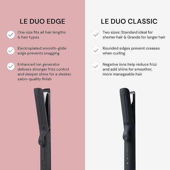 L'ANGE HAIR Le Duo Edge 360° Airflow Titanium Styler Blush | 2-in-1 Flat Iron Straightener & Curling Iron | 1” Wide Titanium Plates with Rounded Corners & Softly Beveled Edges (Black)