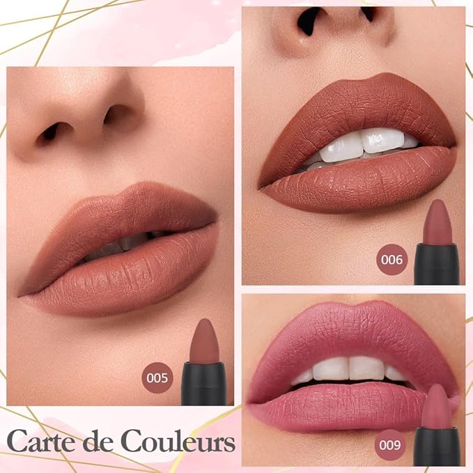 evpct 3Pcs Brown Lip Liner Crayon Pencils Set for Women, Neutral Matte Lipstick Lip Stick Crayon Long Lasting, Lips Pencil Liner and Lipstick set, Lipliner Pencil 24 Hours Long Wearing Lipstick labial