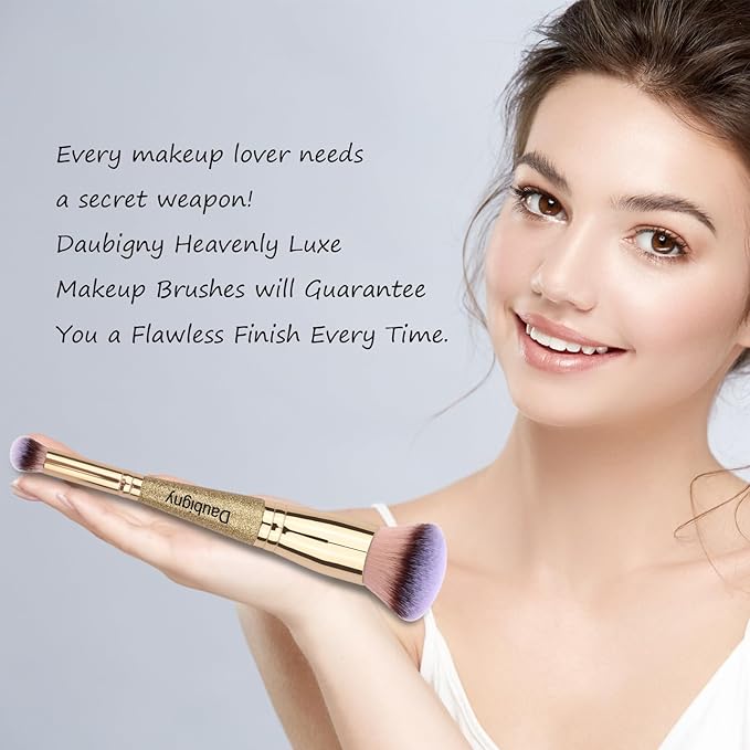 Daubigny Makeup Brushes Dual-ended Foundation Brush Concealer Brush Perfect for Any Look Premium Luxe Hair Rounded Taperd Flawless Brush Ideal for Liquid, Cream, Powder,Blending, Buffing,Concealer