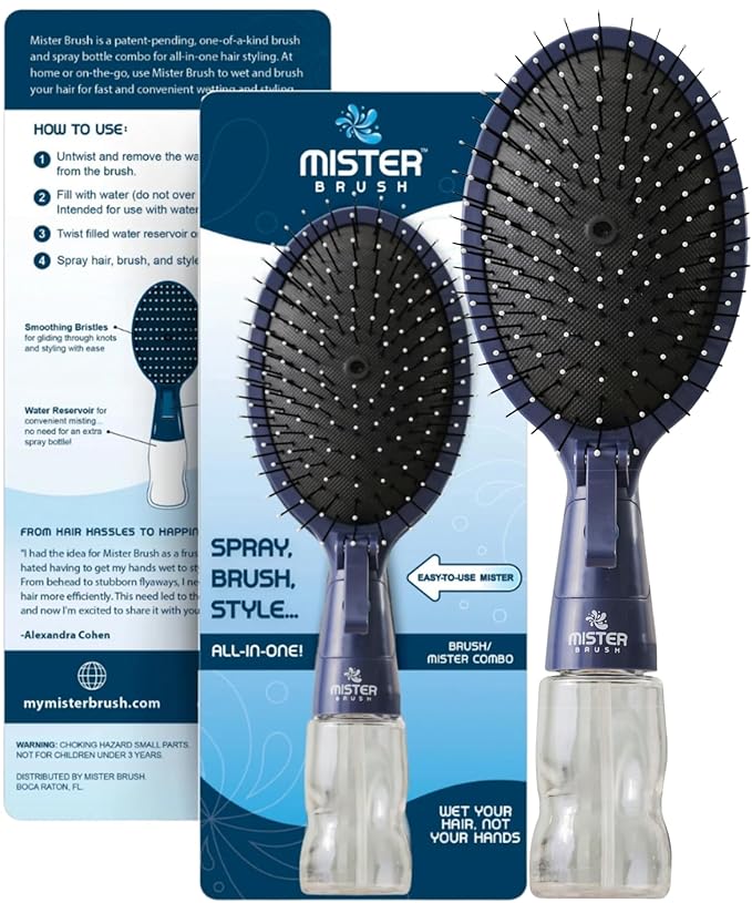 Navy All in One Brush + Mister - 2 in 1 - Detangling Brush - No More Hair Hassle