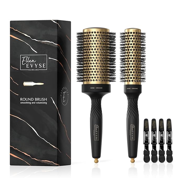2 in 1 Ceramic Round Brush for Blow Drying,Ceramic Barrel for Hair Styling, Anti-static Bristles, Enhance Texture Volume, for Women & Men,with 4 Hair Clips (2.1 Inch&1.3 Inch)