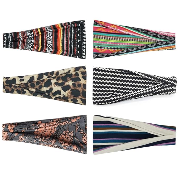 Boho Headbands For Women Fashion Wide Headband Yoga Workout Head Bands Hair Accessories Band 6 Pack