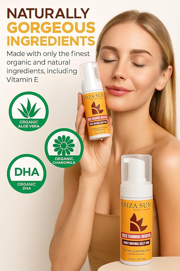 Self-Tanning Mousse – Organic DHA + Aloe Vera – Quick Dry, Paraben-Free, Vegan & Cruelty-Free – Natural-Looking Tan for Face & Body