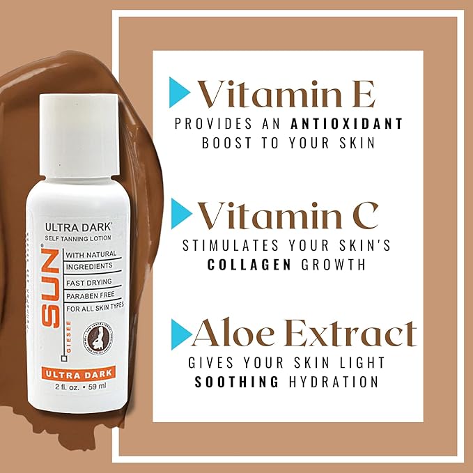 Sun Laboratories By Giesee Ultra Dark Self Tanner Lotion 2 oz - Self Tanning Lotion, Self Tanner, Indoor Tanning Gel, Instant Facial Tanning Lotion, Face Sunless Tanner, Tan Extender Lotion