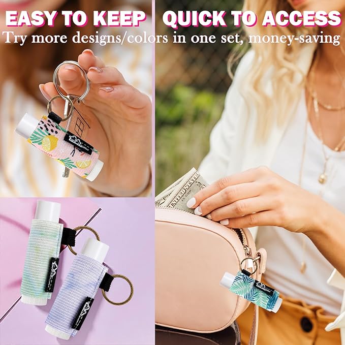 WK IEASON - Lip Balm Holder Keychain Clip On Lipstick Sleeve Lipgloss Holder Sleeve Keychain 3pcs(Marble print Grey/Orange/Purple)