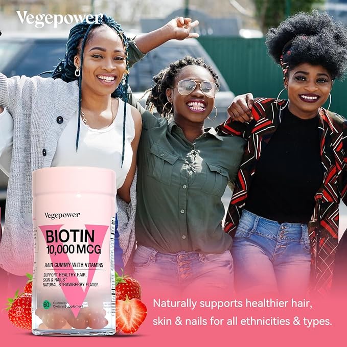Biotin Gummies for Hair Growth 10000mcg - Vegan Biotin Vitamins Supports Healthy Hair, Skin and Nails, Hair Vitamin Gummy for Women & Men - Non-GMO, Chewable Supplement
