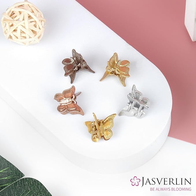Mini Butterfly Hair Clips for Girls Kids Women - Y2K Small Tiny Cute Hair Accessories Non-Slip Claws Clip - 90S Silver Gold Brown Color 50 pcs (Metallic Harmony)