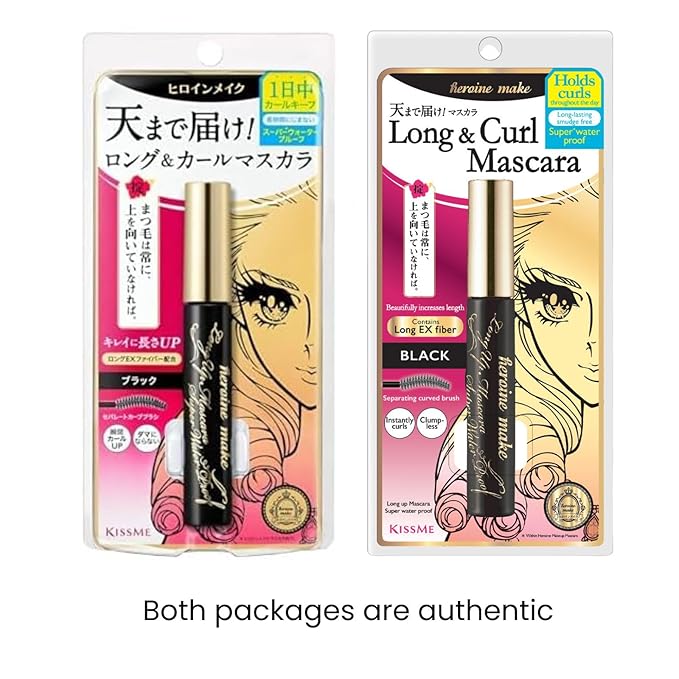 HEROINE MAKE by KISSME Smudge Proof Mascara Black, Volume and Length by Defining Fiber for Long and Curl Eye Makeup for Women, Tubing Mascara Made in Japan, Black, 3 EA