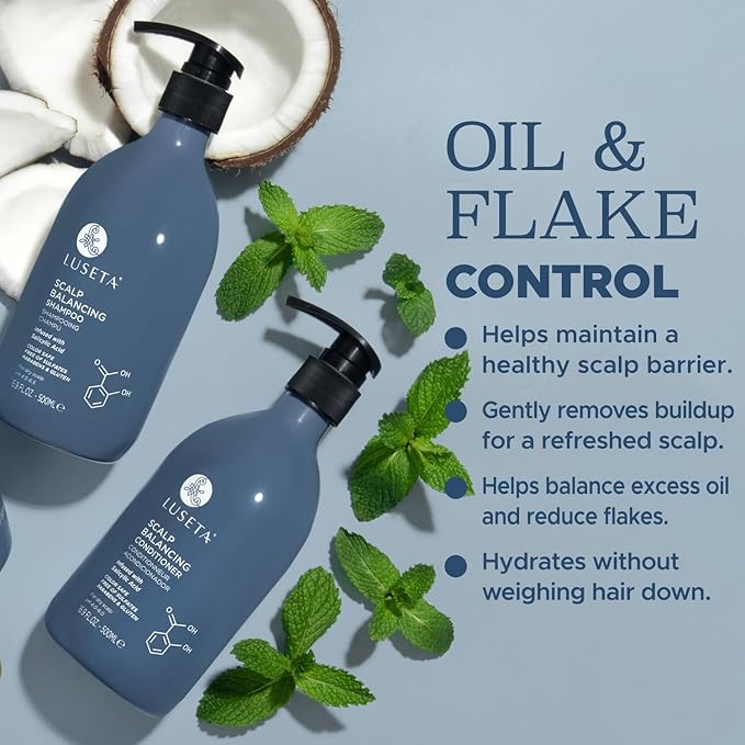 Luseta Salicylic Acid Shampoo and Conditioner Set for Men and Women, Scalp-Balancing, Reducing Build-up, Flake Control Shampoo for Men, Clarifying Shampoo for Refreshing, pH-Balanced, 2 x 16.9 Fl Oz