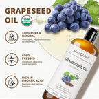 MAYJAM Organic Grapeseed Oil for Skin & Hair 16 oz, USDA Certified 100% Pure & Natural Grape Seed Oils, Cold Pressed Body Massage Carrier Oil for Skin Face Essential Oils Mixing, Hexane Free