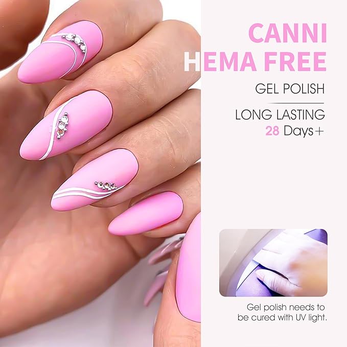 CANNI 6 Colors 9 ML Hema-Free Pink Gel Nail Polish Set, Hot Pink Purple Yellow Orange Kit, Soak Off LED Nail Gel Manicure Kit DIY at Home Salon Gifts