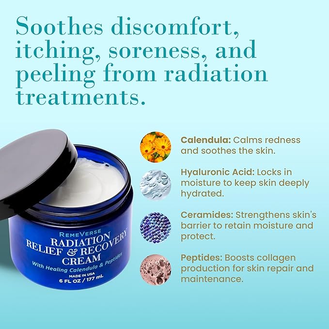 RemeVerse Radiation Cream – Unscented, Gentle, Hyaluronic Acid, Peptides & Calendula Cream for Burns, Soothing Skin and Hydrate Sensitive Skin, Radiation Treatment Skin Care – 6 fl oz