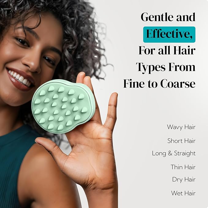 HEETA Scalp Massager 2 Pack for Hair Growth, Soft Silicone Bristles to Remove Dandruff and Relieve Itching, Scalp Scrubber for Hair Care Relax Scalp, Shampoo Brush for Wet Dry Hair, Beige & Green