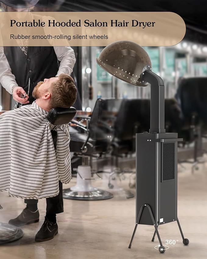 SyyBhb Professional Portable Hooded Conditioning Salon Hair Dryer 1000W with Stand & Removable Wheels, 60-Minute Timer, Temperature Adjustable, Angle & Height Adjustable Downdraft Hood