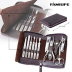 FAMILIFE Manicure Set, Nail Clippers Set Professional Manicure Kit 11 in 1 Stainless Steel Pedicure Tools Nail Kit Mens Grooming Tool with Portable Leather Travel Case Dark Violet Birthday Gifts