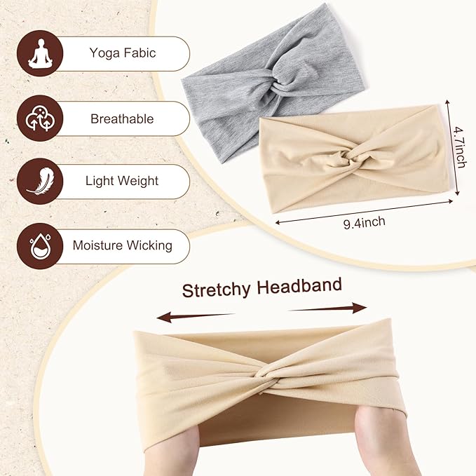12 Pcs Stretchy Sport Headbands for Women,Absorbed Sport Headband Soft Twist Knotted Headbands for Yoga, Workout Daily Life